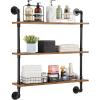 imageVEVOR Industrial Pipe Shelf 2 Tier 24x787in WallMount Floating Rustic Wood Shelves Bracket Display Bookshelf Storage Rack Sundries Holder for Kitchen Bedroom Bathroom Living Room Black3 Tier 32x787in