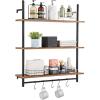 imageVEVOR Industrial Pipe Shelf 2 Tier 24x787in WallMount Floating Rustic Wood Shelves Bracket Display Bookshelf Storage Rack Sundries Holder for Kitchen Bedroom Bathroom Living Room Black3 Tier 32x984in