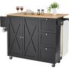imageVEVOR Kitchen Island Cart 32quot Mobile Carts with Storage Cabinet Rolling Table with Power Outlet Spice Rack Towel Bar Adjustable Shelf Drawer Dining Living Room Portable Islands on Wheels White453 W Drop Leaf Black