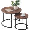 imageVEVOR Nesting Tables Coffee Table Set of 2 236 inch Round Coffee Table Small Coffee Tables Night Stand with Metal Frame for Living Room Bedroom Office White ampamp GoldBrown