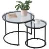 imageVEVOR Nesting Tables Coffee Table Set of 2 236 inch Round Coffee Table Small Coffee Tables Night Stand with Metal Frame for Living Room Bedroom Office White ampamp GoldGlass