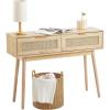imageVEVOR Rattan Console Table with 2 Storage Drawers Rattan Entryway Table with Natural Rattan Sliding Door Console Sofa Table for Living Room Study Entryway Or TV Wall Natural