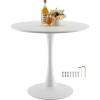 imageVEVOR Round Dining Table 315 in Wood Table for 24 Person Modern Circle Furniture Leisure Coffee Office Tables with Pedestal Base in Tulip Design for Home Kitchen Living Room WhiteOnly Table