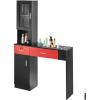 imageVEVOR Salon Station Wall Mount Barber Salon Station for Hair Stylist Beauty Spa Furniture Set 1 Storage Cabinet 3 Cubbies and 2 DrawersOne Lockable WhiteRed
