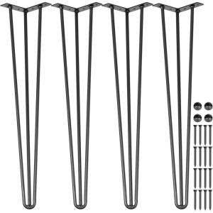 imageHappybuy Hairpin Table Legs 24quot Black Set of 4 Desk Legs 880lbs Load Capacity Each 220lbs Hairpin Desk Legs 3 Rods for Bench Desk Dining End Table Chairs Carbon Steel DIY Heavy Duty Furniture Legs28 Inch
