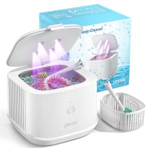 imageUltrasonic Retainer Cleaner Phniti 48kHz Professional Ultrasonic Cleaner Machine for Retainers Jewelry Dentures Mouth Guard Aligner Toothbrush Heads 13OZ Portable Dental CleaningWhite350ml