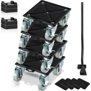 imageVEVOR 1200 lbs Furniture Dolly Heavy Duty Furniture Movers with 5X 360 Wheels 53 Inch Carbon Steel Panel Includes Lifter Jacks Furniture Lift Slider Tool Set for Appliances Sofa Piano Fridge4 Pack 64x69