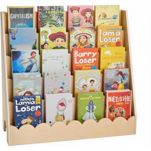 imageVEVOR 3Tier Montessori Bookshelf Scalloped Kids Bookcase Wooden Book Shelf with 2 Dual Hooks Daycare Furniture Display Bookshelf for Bedroom Living Room Entryway Nursury Preschool5 Tier