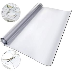 imageVEVOR Clear Table Cover Protector 48 inch1230 mm Round Table Cover 15 mm Thick PVC Plastic Tablecloth Waterproof Desktop Protector for Writing Desk Coffee Table Dining Room Table96 x 42 Rectangular