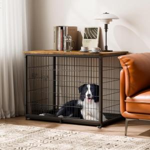 imageVEVOR Furniture Style Dog Crate with Storage 41 inch Dog Crate Furniture Large Breed with Double Doors Wooden Dog Cage for LargeMedium Dog Indoor Hold up to 70 lbs Rustic BrownXXL44