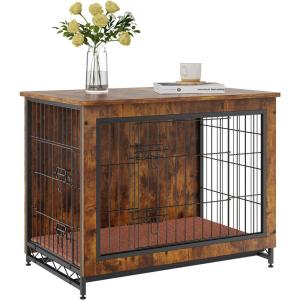 imageVEVOR Furniture Style Dog Crate with Storage 41 inch Dog Crate Furniture Large Breed with Double Doors Wooden Dog Cage for LargeMedium Dog Indoor Hold up to 70 lbs Rustic Brown325L x 219W x 252H