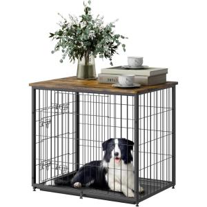 imageVEVOR Furniture Style Dog Crate with Storage 41 inch Dog Crate Furniture Large Breed with Double Doors Wooden Dog Cage for LargeMedium Dog Indoor Hold up to 70 lbs Rustic BrownS27
