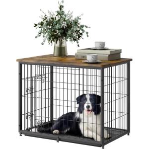 imageVEVOR Furniture Style Dog Crate with Storage 41 inch Dog Crate Furniture Large Breed with Double Doors Wooden Dog Cage for LargeMedium Dog Indoor Hold up to 70 lbs Rustic BrownM33