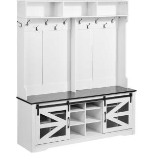 imageVEVOR Hall Tree Entryway Bench LED Coat Rack with Shoe Storage 59quot Wide Mudroom Bench with Storage and Seating Adjustable Shelves and 12 Hanging Hooks for Mudroom Entryway Hallway59 Width