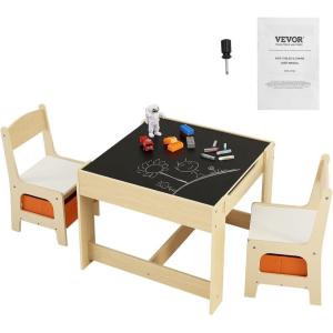 imageVEVOR Kids Table and Chairs Toddler Table and Chair Set Children Wooden MultiActivity Table for Play Art Craft Reading Learning Eating 1 Table and 2 ChairsKids 3in1 Table and Chairs