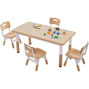 imageVEVOR Kids Table and Chairs Toddler Table and Chair Set Children Wooden MultiActivity Table for Play Art Craft Reading Learning Eating 1 Table and 2 ChairsKids Adjustable Table