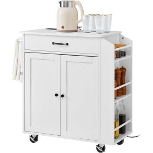 imageVEVOR Kitchen Island Cart 32quot Mobile Carts with Storage Cabinet Rolling Table with Power Outlet Spice Rack Towel Bar Adjustable Shelf Drawer Dining Living Room Portable Islands on Wheels White32x15