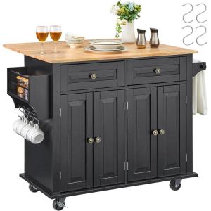 imageVEVOR Kitchen Island Cart 32quot Mobile Carts with Storage Cabinet Rolling Table with Power Outlet Spice Rack Towel Bar Adjustable Shelf Drawer Dining Living Room Portable Islands on Wheels White354 W Drop Leaf