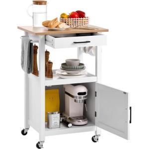 imageVEVOR Kitchen Island Cart 32quot Mobile Carts with Storage Cabinet Rolling Table with Power Outlet Spice Rack Towel Bar Adjustable Shelf Drawer Dining Living Room Portable Islands on Wheels White1772D x 2323W x 3583H