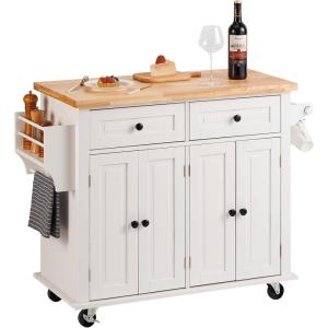 imageVEVOR Kitchen Island Cart 32quot Mobile Carts with Storage Cabinet Rolling Table with Power Outlet Spice Rack Towel Bar Adjustable Shelf Drawer Dining Living Room Portable Islands on Wheels White354 W