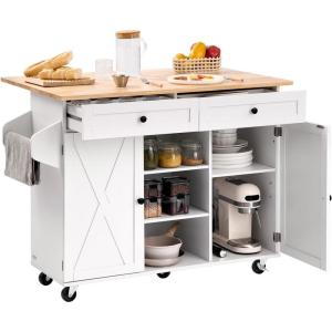 imageVEVOR Kitchen Island Cart 32quot Mobile Carts with Storage Cabinet Rolling Table with Power Outlet Spice Rack Towel Bar Adjustable Shelf Drawer Dining Living Room Portable Islands on Wheels White5197D x 2945W x 3528H