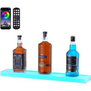 imageVEVOR LED Lighted Liquor Bottle Display 1 Tier 60 Inches Whiskey Rack Supports USB Illuminated Home Bar Shelf with RF Remote ampamp App Control 7 Static Colors Acrylic Lighted Shelf for 15 Bottles1 Step 24 Inches