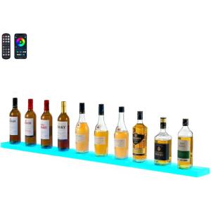 imageVEVOR LED Lighted Liquor Bottle Display 1 Tier 60 Inches Whiskey Rack Supports USB Illuminated Home Bar Shelf with RF Remote ampamp App Control 7 Static Colors Acrylic Lighted Shelf for 15 Bottles1 Step 60 Inches