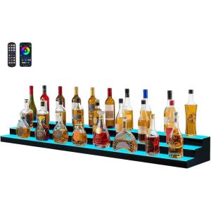 imageVEVOR LED Lighted Liquor Bottle Display 1 Tier 60 Inches Whiskey Rack Supports USB Illuminated Home Bar Shelf with RF Remote ampamp App Control 7 Static Colors Acrylic Lighted Shelf for 15 Bottles3 Step 70 Inches