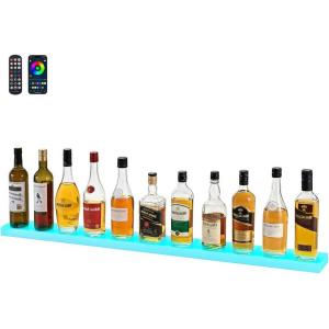 imageVEVOR LED Lighted Liquor Bottle Display 1 Tier 60 Inches Whiskey Rack Supports USB Illuminated Home Bar Shelf with RF Remote ampamp App Control 7 Static Colors Acrylic Lighted Shelf for 15 Bottles1 Step 48 Inches