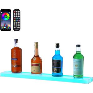 imageVEVOR LED Lighted Liquor Bottle Display 1 Tier 60 Inches Whiskey Rack Supports USB Illuminated Home Bar Shelf with RF Remote ampamp App Control 7 Static Colors Acrylic Lighted Shelf for 15 Bottles1 Step 30 Inches