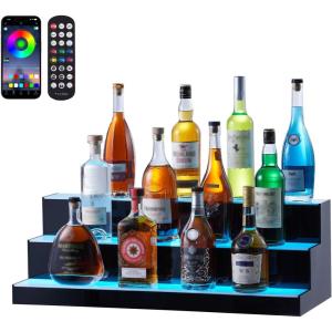 imageVEVOR LED Lighted Liquor Bottle Display 2 Tiers 30 Inches Supports USB Illuminated Home Bar Shelf with RF Remote ampamp App Control 7 Static Colors 14 H Timing Acrylic Lighted Shelf for 16 Bottles3 Tiers 30 Inches