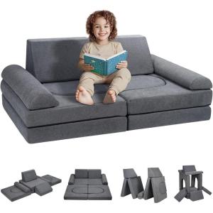 imageVEVOR Modular Kids Play Couch Toddler Sofa Bed Kids Chair Seat Playroom Furniture Grey