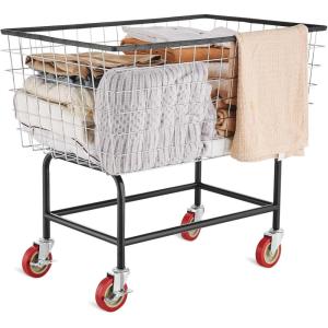 imageVEVOR Wire Laundry Cart 28Bushel Wire Laundry Basket with Wheels 267x217x264 Commercial Basket Cart Steel Frame with Chrome Finish 4quot Casters38 Bushel325x213x299