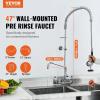 imageVEVOR Commercial Faucet with PreRinse Sprayer 21quot Height 8quot Center 12quot Swing Spout Wall Mount Kitchen Sink Faucet Brass Constructed Device with Pull Down Spray for 123 Compartment Sink47inch