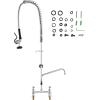 imageVEVOR Commercial Faucet with PreRinse Sprayer 21quot Height 8quot Center 12quot Swing Spout Wall Mount Kitchen Sink Faucet Brass Constructed Device with Pull Down Spray for 123 Compartment Sink44inch