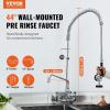 imageVEVOR Commercial Faucet with PreRinse Sprayer 21quot Height 8quot Center 12quot Swing Spout Wall Mount Kitchen Sink Faucet Brass Constructed Device with Pull Down Spray for 123 Compartment Sink44inch