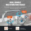 imageVEVOR Commercial Faucet with PreRinse Sprayer 21quot Height 8quot Center 12quot Swing Spout Wall Mount Kitchen Sink Faucet Brass Constructed Device with Pull Down Spray for 123 Compartment Sink25inch