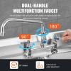 imageVEVOR Commercial Faucet with PreRinse Sprayer 21quot Height 8quot Center 12quot Swing Spout Wall Mount Kitchen Sink Faucet Brass Constructed Device with Pull Down Spray for 123 Compartment Sink44inch