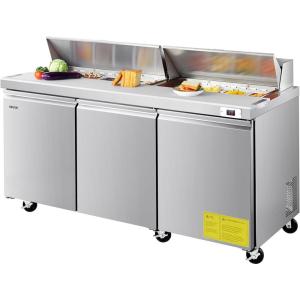 imageVEVOR 28quot W Commercial Refrigerator Undercounter Worktop Refrigerator 74 Cu Ft Thick Stainless Steel Refrigerated Food Prep Station Fan Cooling Single Door Worktop Fridge with lock for Bar72W with 18 Pans