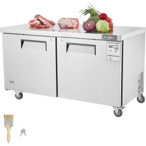 imageVEVOR 28quot W Commercial Refrigerator Undercounter Worktop Refrigerator 74 Cu Ft Thick Stainless Steel Refrigerated Food Prep Station Fan Cooling Single Door Worktop Fridge with lock for Bar60W Worktop Refrigerator