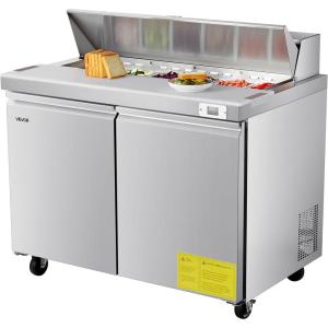 imageVEVOR 28quot W Commercial Refrigerator Undercounter Worktop Refrigerator 74 Cu Ft Thick Stainless Steel Refrigerated Food Prep Station Fan Cooling Single Door Worktop Fridge with lock for Bar48W with 12 Pans