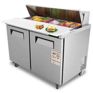 imageVEVOR 48quot W Commercial Refrigerator 1285 Cu Ft Sandwich ampamp Salad Prep Table Fridge 12 Pans Mega Top Food Prep Station for Restaurant Snack Bar Food Truck Thick Stainless Steel Counter 2 Doors