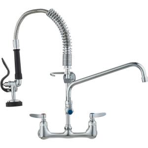 imageVEVOR Commercial Faucet with PreRinse Sprayer 21quot Height 8quot Center 12quot Swing Spout Wall Mount Kitchen Sink Faucet Brass Constructed Device with Pull Down Spray for 123 Compartment Sink21inch