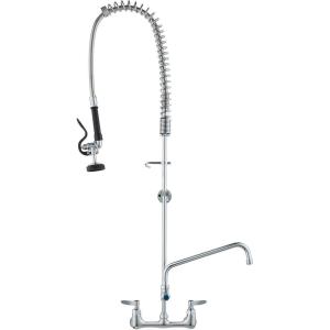 imageVEVOR Commercial Faucet with PreRinse Sprayer 21quot Height 8quot Center 12quot Swing Spout Wall Mount Kitchen Sink Faucet Brass Constructed Device with Pull Down Spray for 123 Compartment Sink47inch