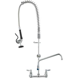 imageVEVOR Commercial Faucet with PreRinse Sprayer 21quot Height 8quot Center 12quot Swing Spout Wall Mount Kitchen Sink Faucet Brass Constructed Device with Pull Down Spray for 123 Compartment Sink36inch