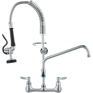 imageVEVOR Commercial Faucet with PreRinse Sprayer 21quot Height 8quot Center 12quot Swing Spout Wall Mount Kitchen Sink Faucet Brass Constructed Device with Pull Down Spray for 123 Compartment Sink25inch