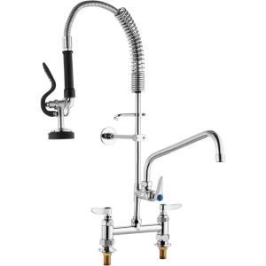 imageVEVOR Commercial Faucet with PreRinse Sprayer 21quot Height 8quot Center 12quot Swing Spout Wall Mount Kitchen Sink Faucet Brass Constructed Device with Pull Down Spray for 123 Compartment Sink26inch