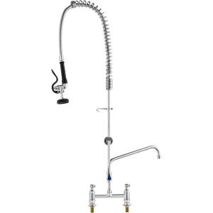 imageVEVOR Commercial Faucet with PreRinse Sprayer 21quot Height 8quot Center 12quot Swing Spout Wall Mount Kitchen Sink Faucet Brass Constructed Device with Pull Down Spray for 123 Compartment Sink44inch