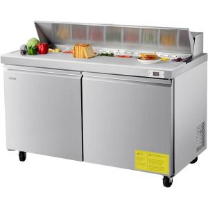 imageVEVOR Commercial Refrigerator 28quot W SandwichSalad Prep Refrigerated Table Stainless Steel Food Prep Station Fridge with 8 Pan for Restaurant Bar Shop 71 Cu Ft Refrigerator Single Door Silver60W with 16 Pans