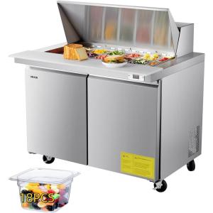 imageVEVOR Commercial Refrigerator 28quot W SandwichSalad Prep Refrigerated Table Stainless Steel Food Prep Station Fridge with 8 Pan for Restaurant Bar Shop 71 Cu Ft Refrigerator Single Door Silver48W with 18 Pans